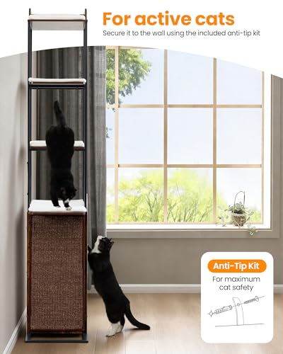 Wood Modern Cat Tree Tower (84 inch / Rustic Brown1)
