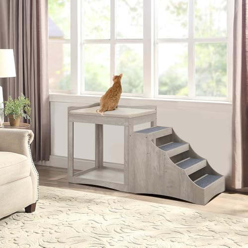 Large Pet Bunk Bed with Removable Step for Dogs and Cats (Grey / Large)