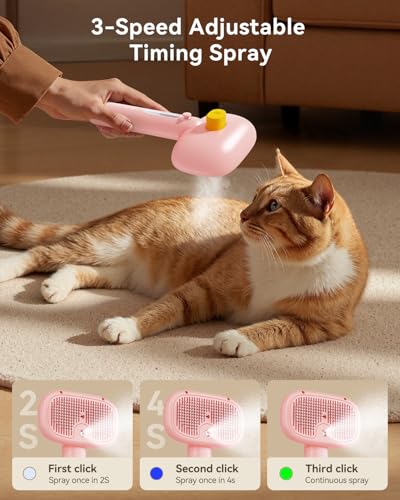 3-in-1 Pet Steam Brush,Spray Hair Removal Detangling Comb,Pink (Pink)