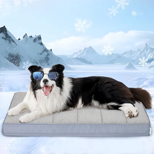 Cooling Dog Bed for Large Dogs (Grey / 35"L x 23"W x 3"H)