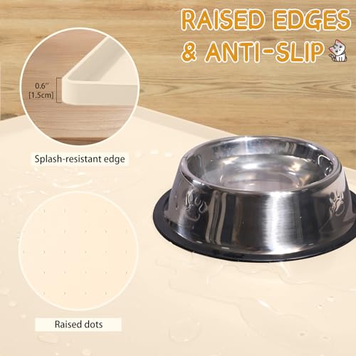 Silicone Cat & Dog Food Mat for Floors Waterproof (Beige / 22''×14'')