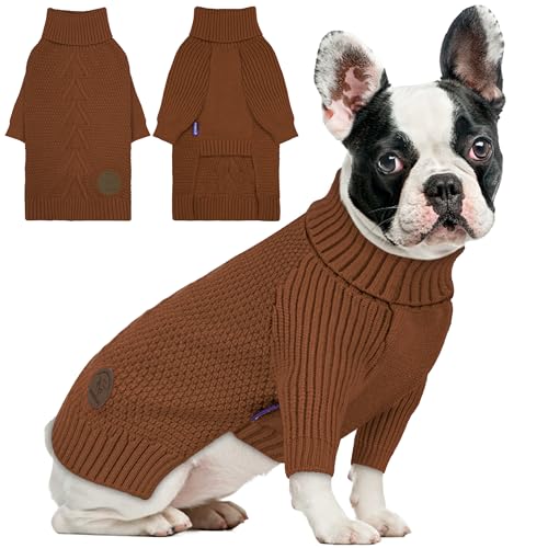 Dog Sweater Long Sleeve Warm Sweaters for Small Dogs Boy Girl Cats (Brown / Small)