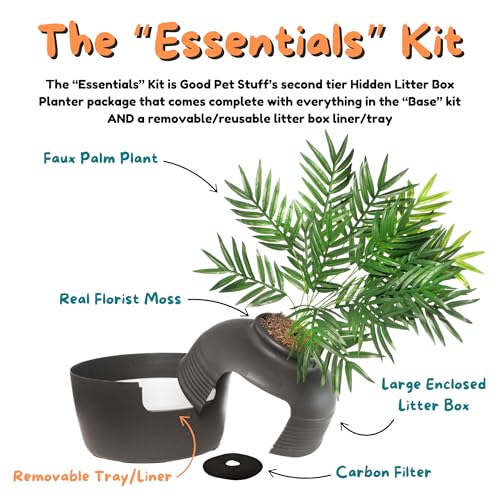 Original Hidden Litter Box Planter (Palm Plant / Essentials Kit / Charcoal Black)