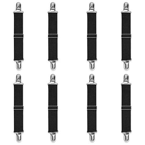 8pcs Adjustable Boot Straps Pant Stirrups Clips Boot Clips for Women and Men Motorcycle Biker Smooth Jeans Trousers Bed Sheets (8pcs Black)