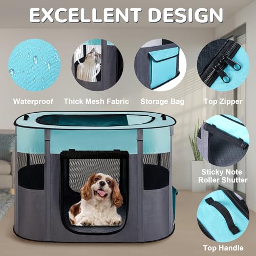 Pet Dog Cat Playpen with Waterproof Pad (Green / Small(28*23*19))