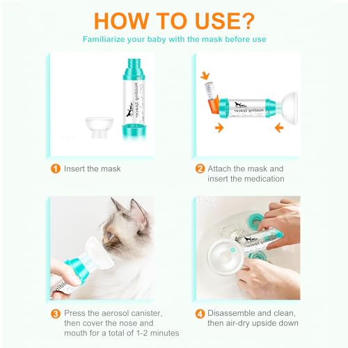 Cat Inhaler Spacer with Round Silicone Mask (Light Green / S Mask Included)