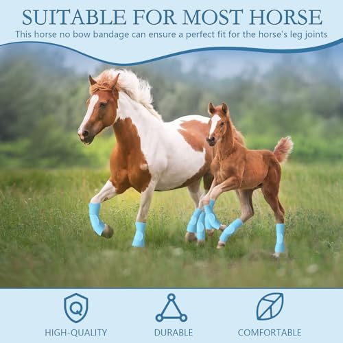 Set of 4 Horse No Bow Bandage 3D Contoured Standing Wrap Bandages Stable Nylon Horse Leg Wraps for Helping Prevent Horse from Tendon Damage and Keep Horses Clean and Safe (Light Blue)