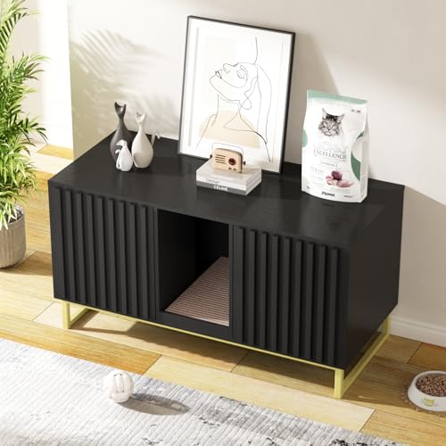Double Litter Box Enclosure (Black / 47.6"L x 21.5"W x 26"H)