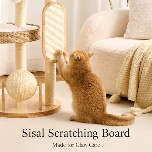 Wood Modern Cat Tree for Large Cat (47 Inch-Scratch Ball)