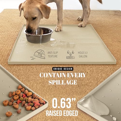 32x24 Waterproof Silicone Dog Food Mat (Sand Beige / 32" x 24")