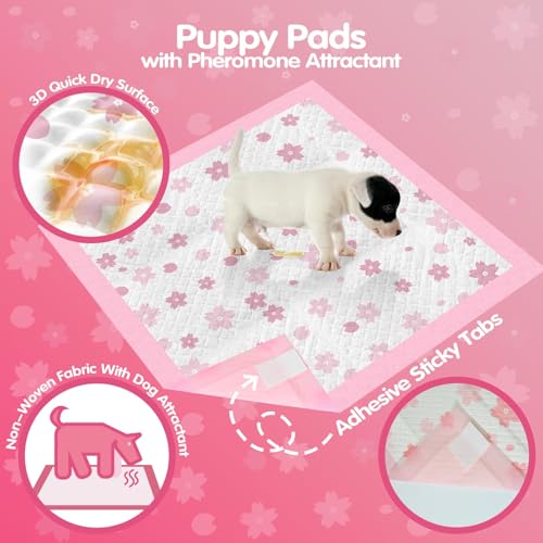 Pink Puppy Pads with Adhesive Tabs 23x23in 50 Count Super Absorbent (23x23in | Super Absorbent)