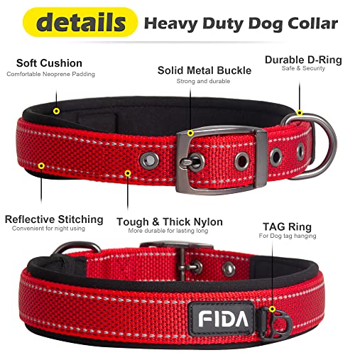 Heavy Duty Dog Collar for Large Dogs with Metal Belt Buckle (Large(19"-23") / Red)