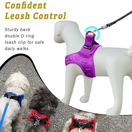 Comfort Fit Dog Harness Step In No Pull Harness for Medium Small Sized Dogs Soft Padded No Escape Harness Adjustable Easy Buckle with Leash Attachment D (S (Chest 14.5"-17") / Purple Plush)