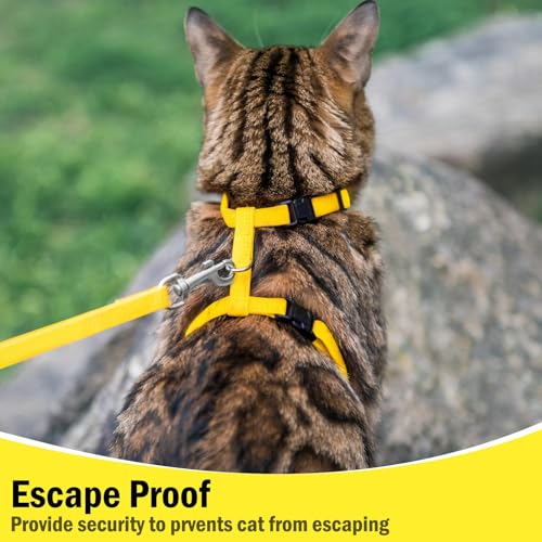 Adjustable Cat Harness and Leash Set Escape Proof Kitten Strap Collar for Walking Travel (Medium / Yellow)