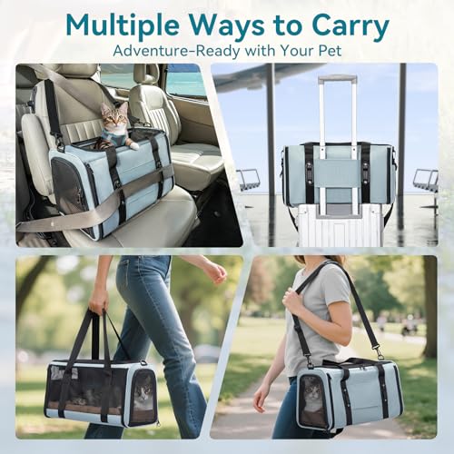 Cat Carrier Soft with Patented Safety Buckles (18.0"L x 11.0"W x 11.0"H / Cyan blue)