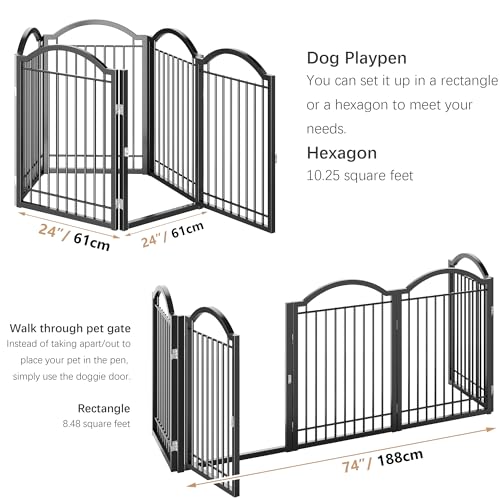 Metal No Assembly Freestanding Dog Gate with Door Walk Through (Black / 5 panels)