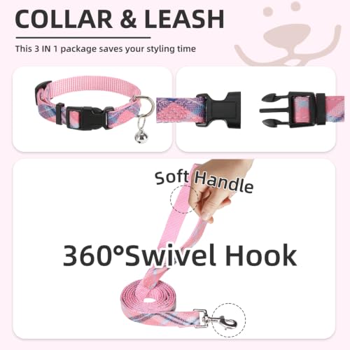 Dog Harness Collar and Leash Set No Pull for Small Medium Sized (Pink / S (CHEST 14.5"-16"))