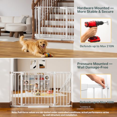 36.6 64 in Extra Wide Baby Gate for Stairs (White / 36.6-64"W x 30.5"H)