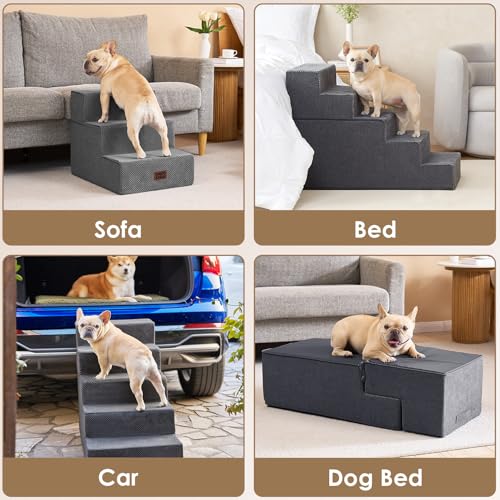 Dog Stairs for Bed 22.5" H (Grey / Extra Wide 17.7" x 35" x 22.5")