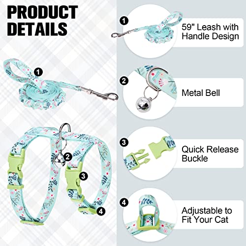 Cat Harness and Leash Set (Medium(Chest: 14"-22") / Green Flower)