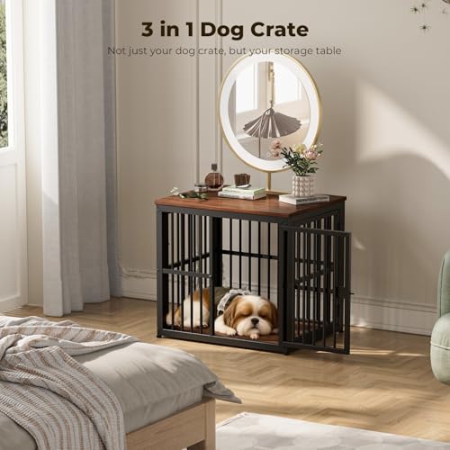 27'' Dog Crate Furniture with 3 Doors for Puppy Small Dogs (Walnut / 26.9"L x 20.9"W x 24.0"H)