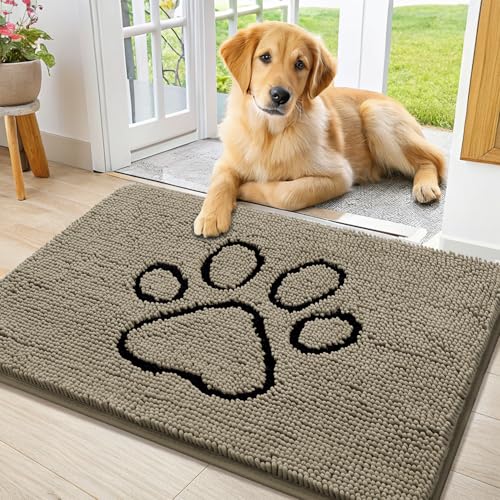 Dog Door Mat for Muddy Paws (36"X24" / Warm Taupe and Black)
