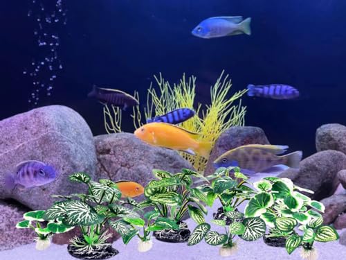 8PCS Betta Fish Tank Decorations Aquarium Decorations Artificial Plastic Plants Ornament for Hiding Fish Reptil (D-8pcs Set/Green)