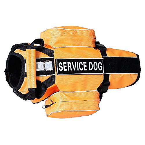 Dog Vest Harnesses with Saddlebag Backpack for Camping & Travel (M / Orange)