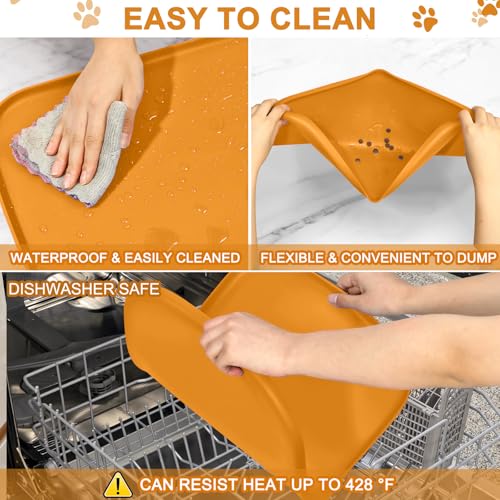 Waterproof Silicone Pet Food Mat with Raised Edge for Dog & Cat (Orange / 19"L x 12"W)