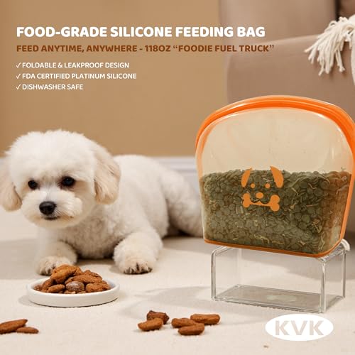 Extra Extra Large Silicone Dog Food Mat 39.4×43.3in and 128oz Silicone Bag Set (39.4"L x 43.3"W / Taupe Mat & Orange Bag)