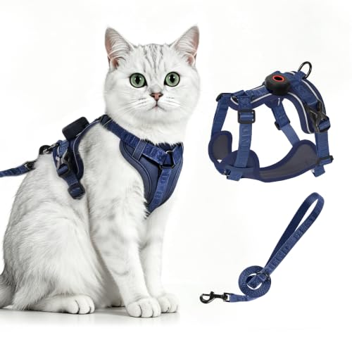 Cat Harness Leash Set with AirTag Holder (Blue for Airtag / L)
