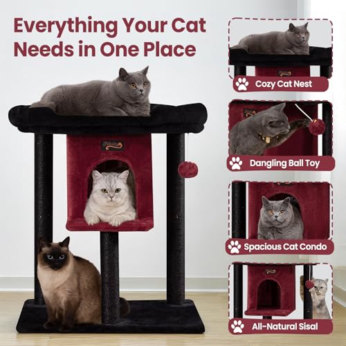 Cat Tree Tower Scratching Post for Indoor Large Adult Cats with Perch Bed (Black / 28 Inches)