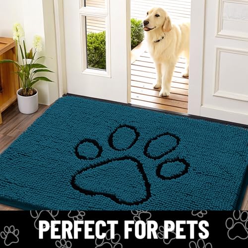 Dog Door Mat for Muddy Paws (36"X24" / Atlantic Blue and Black)