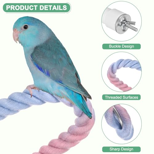 2 Pack Rope Perches for Bird Cages (Pink Blue / 23.6 in)