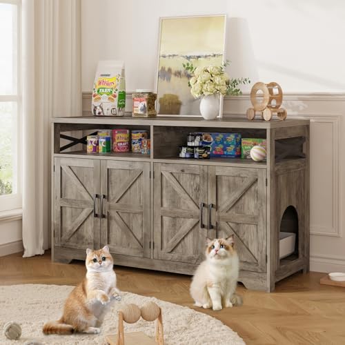 Cat Litter Box Enclosure for 2 Cats (Grey / 47.2"L x 18.1"W x 28.5"H)