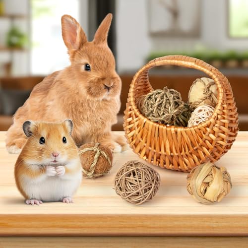 Rabbit & Guinea Pig Toys 16 Pcs Chew Grass Balls Natural Chews for Rodents