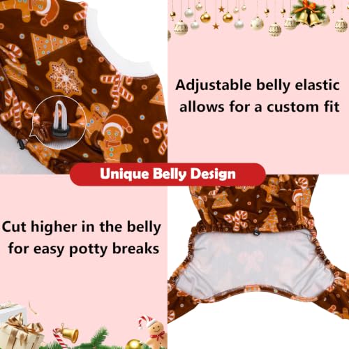 Small Dogs Outfit Soft Puppy Onesies Pjs Christmas Dog Pajamas Pet Coat Cat Apparel Comfy Doggie Jumpsuit Bodysuit for All Seasons P356XL (Brown Gingerbread / X-Large)