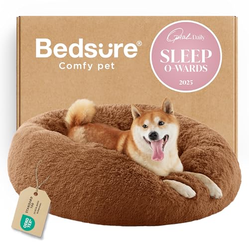 Calming Dog Bed Medium Size Dog Donut Washable Pet Bed (30"L x 30"W x 8"Th / Copper)