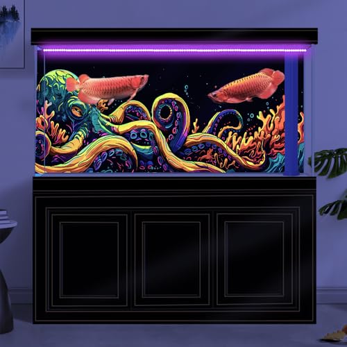 48X18IN Blacklight Octopus Sea Monster HD 3D Black Light Aquarium Background UV Reactive Background Terrarium Background with 10 EVA Double