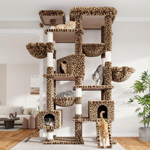 87 in Multi Level Tall Cat Tree Tower for Large Cats (Leopard Print)