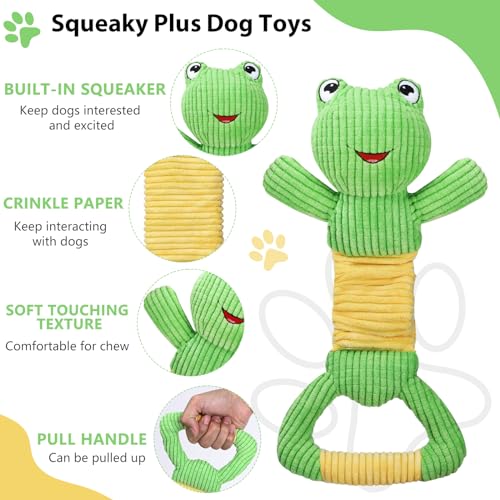 Dog Squeak Toys Durable Plush Dog Toy with Crinkle Paper (Big-faced frog)