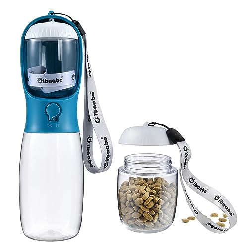 Dog Water Bottle Portable with Food Container & Filter for Travel (#02 Indigo / 19oz)