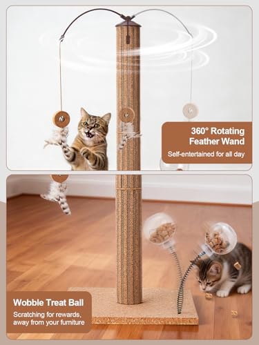 Cat Scratching Post with Snack Ball & Feather Toys for Kitten