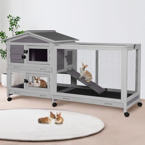 62" Rabbit Hutch with Chew ((Grey))