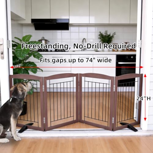 Freestanding Dog Fence Indoor (Brown / 【4 Panels】80''w x 24''h)