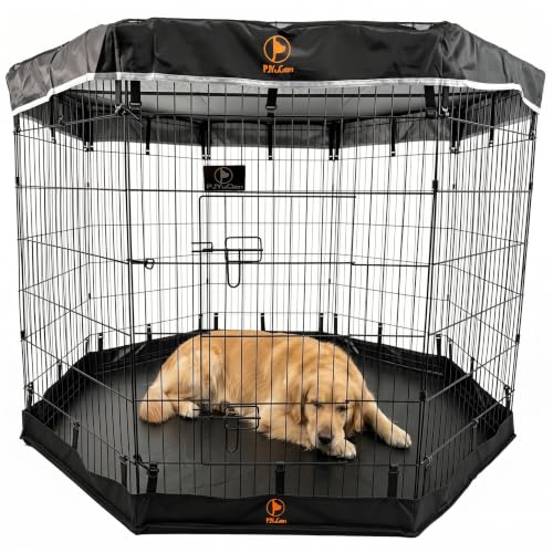 Puppy Playpen with Top Cover & Bottom Pad (Black / Large Pen: 42-Inch High)
