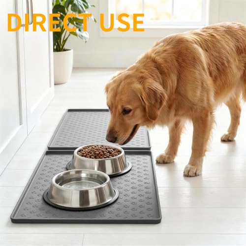 2 Pack Pet Placemat for Dog and Cat (18"L x 12"W - 2 Pack / Grey)