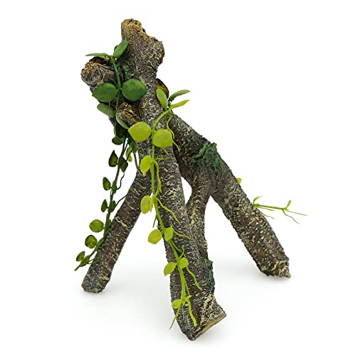 Reptile Corner Branch with Green Leaves Terrarium Desert Decoration