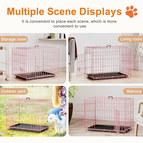 24" Foldable Metal Dog Crate (Pink)