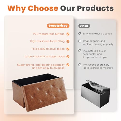 30 Inch Folding Storage Ottoman Bench (Brown / 15.2"D x 30"W x 15.2"H)